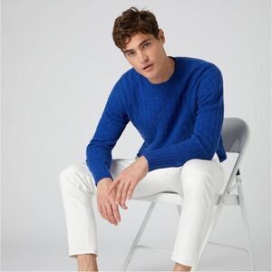 Hawico 100% Cashmere Cable Sweater Blue Men's XL Made in Scotland